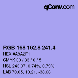カラーコード: RGB 168 162.8 241.4 | qconv.com