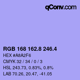 カラーコード: RGB 168 162.8 246.4 | qconv.com