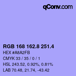 カラーコード: RGB 168 162.8 251.4 | qconv.com