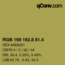 カラーコード: RGB 168 162.8 81.4 | qconv.com
