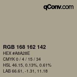 Color code: RGB 168 162 142 | qconv.com