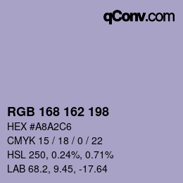 Color code: RGB 168 162 198 | qconv.com