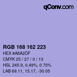 Color code: RGB 168 162 223 | qconv.com