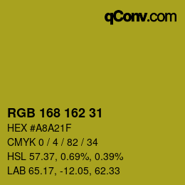 Color code: RGB 168 162 31 | qconv.com