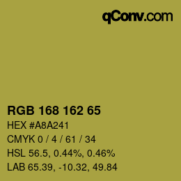 Color code: RGB 168 162 65 | qconv.com