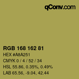Color code: RGB 168 162 81 | qconv.com
