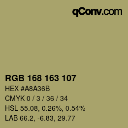 颜色代码: RGB 168 163 107 | qconv.com