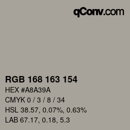Color code: RGB 168 163 154 | qconv.com