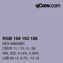 Color code: RGB 168 163 188 | qconv.com