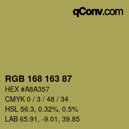 Color code: RGB 168 163 87 | qconv.com