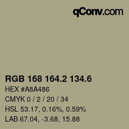 カラーコード: RGB 168 164.2 134.6 | qconv.com