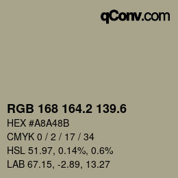 カラーコード: RGB 168 164.2 139.6 | qconv.com