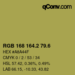 カラーコード: RGB 168 164.2 79.6 | qconv.com