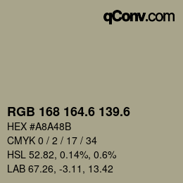 カラーコード: RGB 168 164.6 139.6 | qconv.com