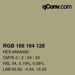 颜色代码: RGB 168 164 128 | qconv.com