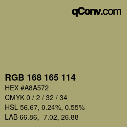 Color code: RGB 168 165 114 | qconv.com