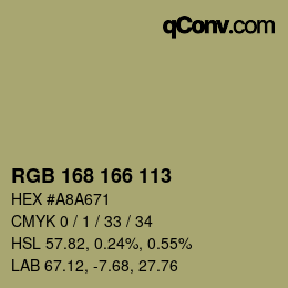 Color code: RGB 168 166 113 | qconv.com