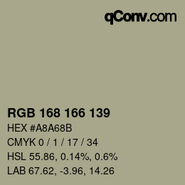 颜色代码: RGB 168 166 139 | qconv.com