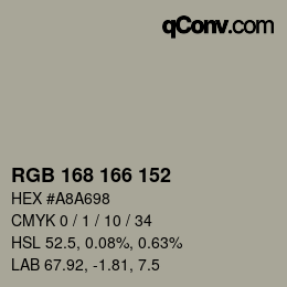 カラーコード: RGB 168 166 152 | qconv.com