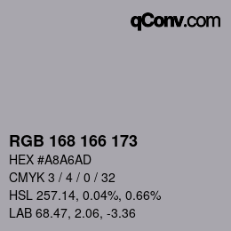 Color code: RGB 168 166 173 | qconv.com
