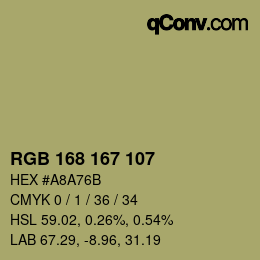 カラーコード: RGB 168 167 107 | qconv.com