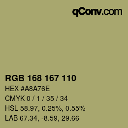 颜色代码: RGB 168 167 110 | qconv.com