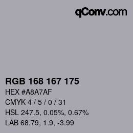 Farbcode: RGB 168 167 175 | qconv.com