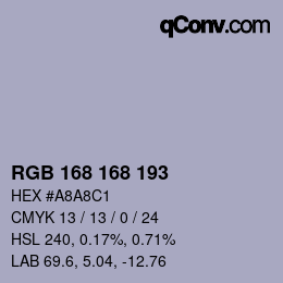 カラーコード: RGB 168 168 193 | qconv.com