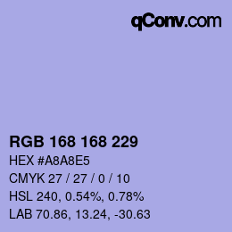 Color code: RGB 168 168 229 | qconv.com