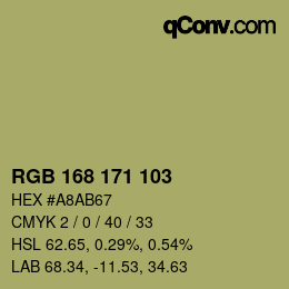 Color code: RGB 168 171 103 | qconv.com