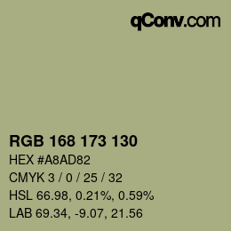 Color code: RGB 168 173 130 | qconv.com