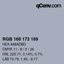 颜色代码: RGB 168 173 189 | qconv.com
