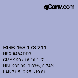 Código de color: RGB 168 173 211 | qconv.com