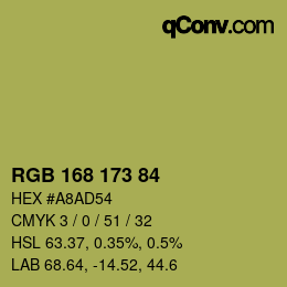 Color code: RGB 168 173 84 | qconv.com