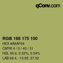 Color code: RGB 168 175 100 | qconv.com