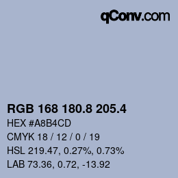 カラーコード: RGB 168 180.8 205.4 | qconv.com