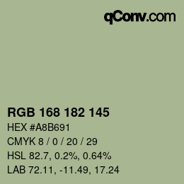 Color code: RGB 168 182 145 | qconv.com