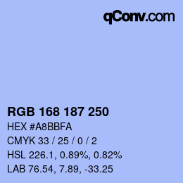 Color code: RGB 168 187 250 | qconv.com