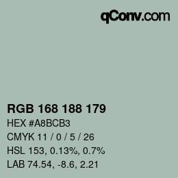 Color code: RGB 168 188 179 | qconv.com
