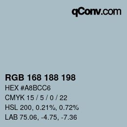 Color code: RGB 168 188 198 | qconv.com