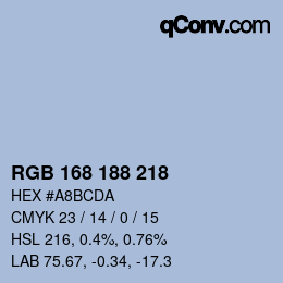 Color code: RGB 168 188 218 | qconv.com