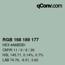 颜色代码: RGB 168 189 177 | qconv.com