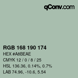 Color code: RGB 168 190 174 | qconv.com
