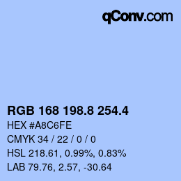 カラーコード: RGB 168 198.8 254.4 | qconv.com
