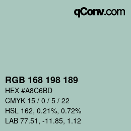颜色代码: RGB 168 198 189 | qconv.com