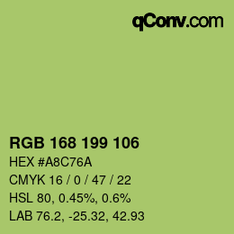 Color code: RGB 168 199 106 | qconv.com