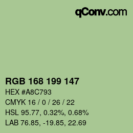 Color code: RGB 168 199 147 | qconv.com