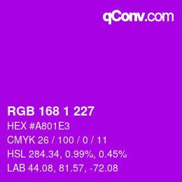 Color code: RGB 168 1 227 | qconv.com