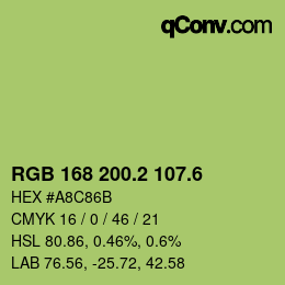 カラーコード: RGB 168 200.2 107.6 | qconv.com