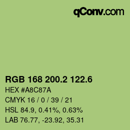 カラーコード: RGB 168 200.2 122.6 | qconv.com